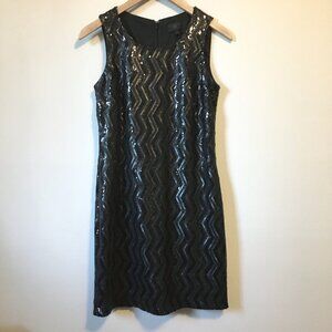 Banana Republic Monogram Black Sequin Chevron Mini Dress Gatsby Flapper 4 S